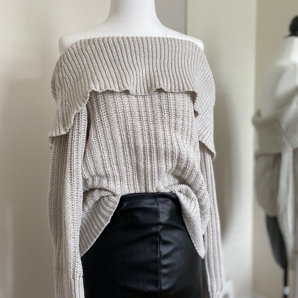 Off-The-Shoulder Cream Sweater - Picture 2 of 3